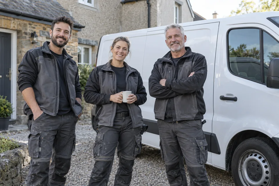 Bathroom fitting workwear and a trade van